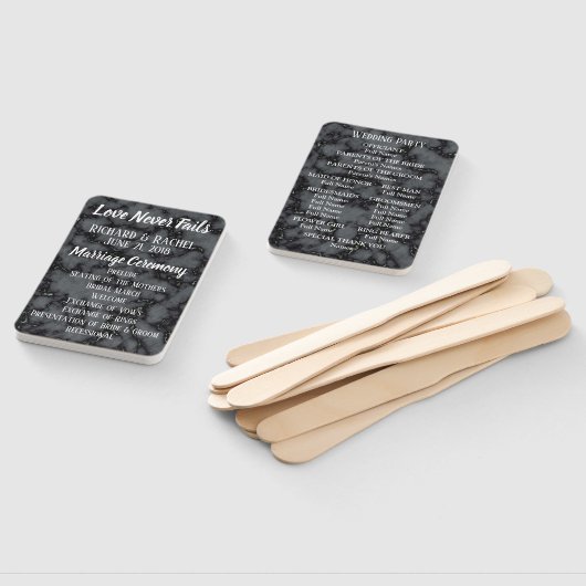 Schwarzer Marmor mit White Text Hochzeitsprogramm Fächer (Non-assembled)