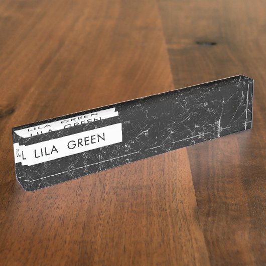 Schwarzer Marmor Moderner Individuelle Name Namensplakette (Seite)