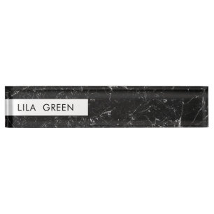 Schwarzer Marmor Moderner Individuelle Name Namensplakette