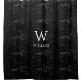 Schwarzer Marmor Monogramm Weißer Anfangsname Mode Duschvorhang (Vorderseite)