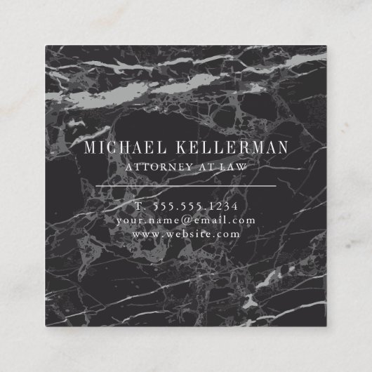 Schwarzer Marmor Quadratische Visitenkarte (Rückseite)