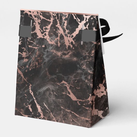 Schwarzer Marmor Rose Gold Monogram Geschenkschachtel (Rückseite)