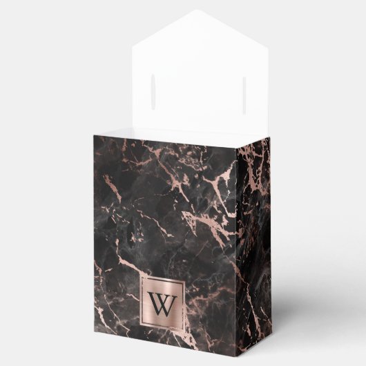 Schwarzer Marmor Rose Gold Monogram Geschenkschachtel (Geöffnet)