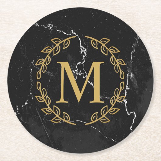 Schwarzer Marmor Runder Pappuntersetzer (Vorderseite)