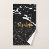 Schwarzer Marmor/Schwarzer Glitzer Badhandtuch Set (Handtuch)