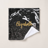 Schwarzer Marmor/Schwarzer Glitzer Badhandtuch Set (Waschlappen)