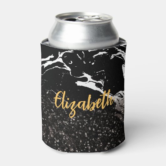 Schwarzer Marmor/Schwarzer Glitzer Dosenkühler (Kanne Vorderseite)