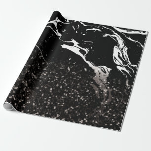 Schwarzer Marmor/Schwarzer Glitzer Geschenkpapier