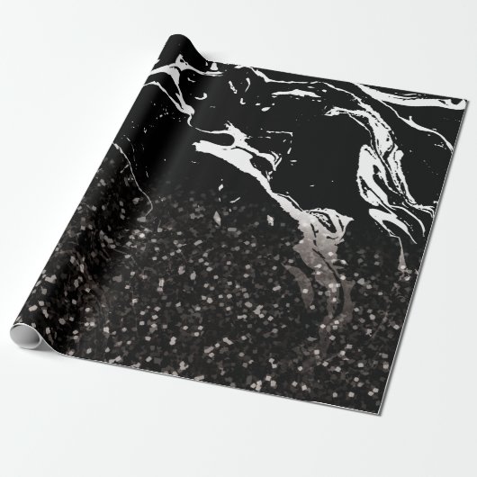 Schwarzer Marmor/Schwarzer Glitzer Geschenkpapier (Ungerollt)
