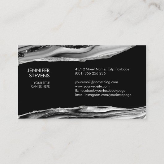 Schwarzer Marmor, Silber und Mutter der Perle Visitenkarte (Rückseite)