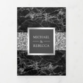 Schwarzer Marmor Silberer Glitzer Dunkelgraue Hoch Dreifach Gefaltete Einladung (Cover)