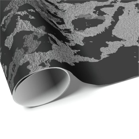 Schwarzer Marmor Silver Carrara Shiny Deep Grau Geschenkpapier (Rolleneckpunkt)
