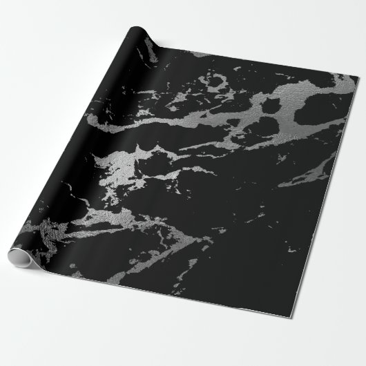 Schwarzer Marmor Silver Shiny Deep Gray Shadows Geschenkpapier (Ungerollt)