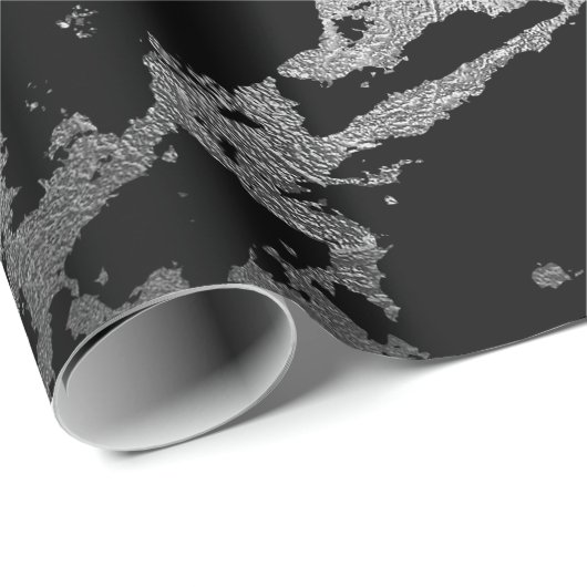 Schwarzer Marmor Silver Shiny Deep Gray Shadows Geschenkpapier (Rolleneckpunkt)