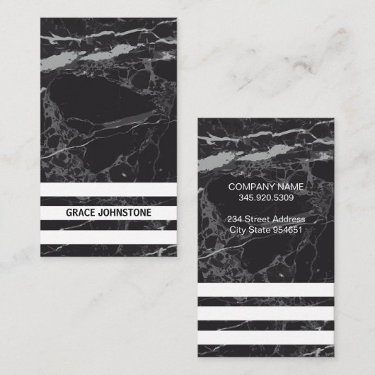 Schwarzer Marmor | Streifenbügel Visitenkarte (Vorne/Hinten)