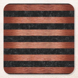 SCHWARZER MARMOR STRIPES2 U. KUPFER GEBÜRSTETES RECHTECKIGER PAPPUNTERSETZER