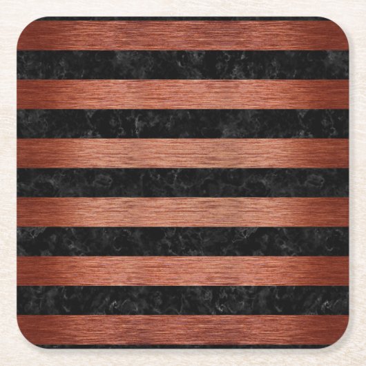 SCHWARZER MARMOR STRIPES2 U. KUPFER GEBÜRSTETES RECHTECKIGER PAPPUNTERSETZER (Vorderseite)
