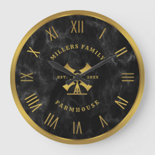 Schwarzer Marmor Texture Gold Fam House Römische Z Große Wanduhr