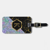 Schwarzer Marmor und farbenfroher Glitzer Modernes Gepäckanhänger (Vorderseite horizontal)