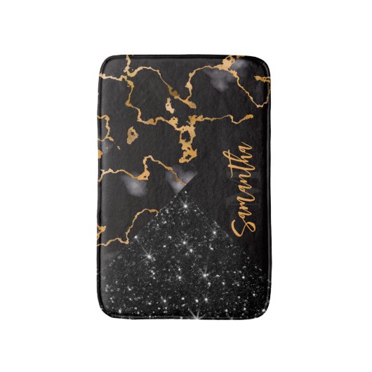 Schwarzer Marmor und Glitzer Badematte (Vorderseite Vertikal)