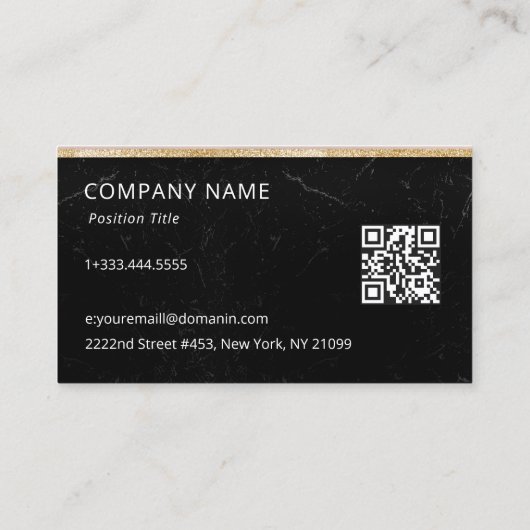 Schwarzer Marmor und Gold-Glitzer Visitenkarte (Rückseite)