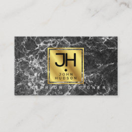 Schwarzer Marmor und Gold Moderne Monogram Busines Visitenkarte
