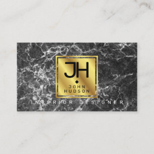 Schwarzer Marmor und Gold Moderne Monogram Busines Visitenkarte