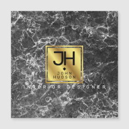 Schwarzer Marmor und Gold Modernes Monogramm Magne Magnetkarte