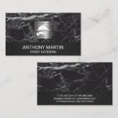 Schwarzer Marmor und Leder | Servieren des Platter Visitenkarte (Vorne/Hinten)