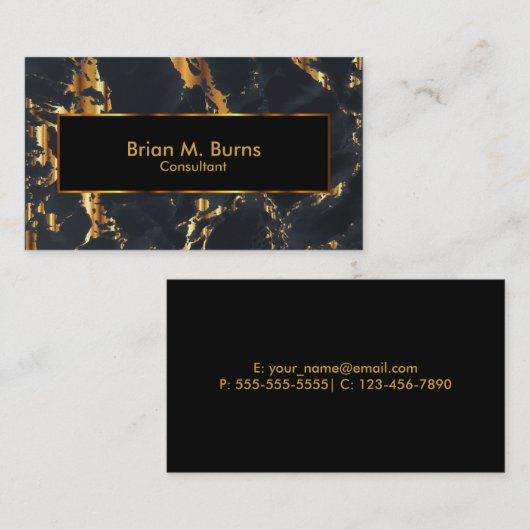 Schwarzer Marmor und metallisches Gold-Design Visitenkarte (Vorne/Hinten)