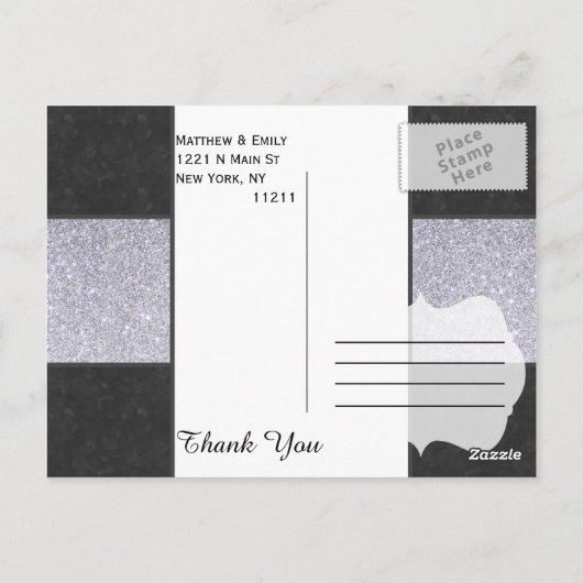 Schwarzer Marmor und Silber-Glitzer-Panel-Design Postkarte (Rückseite)