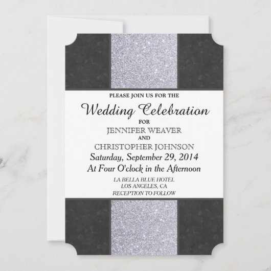 Schwarzer Marmor und Silver Glitzer Panel Design Einladung (Vorderseite)