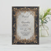 Schwarzer Marmor und Verzierte Hochzeit Einladung (Stehend Vorderseite)