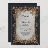 Schwarzer Marmor und Verzierte Hochzeit Einladung (Vorne/Hinten)