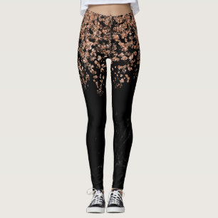 Schwarzer MarmorImitat-Rosen-GoldConfetti des Leggings