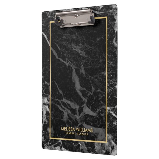 Schwarzer Marmorstein Textur Gold Grenze Klemmbrett (Links)