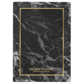 Schwarzer Marmorstein Textur Gold Grenze Klemmbrett (Rückseite)