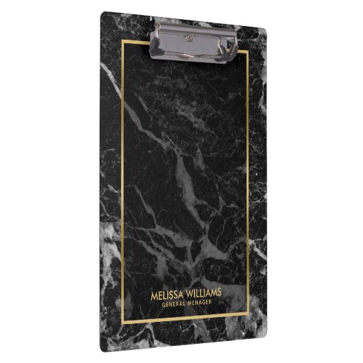 Schwarzer Marmorstein Textur Gold Grenze Klemmbrett (Rechts)