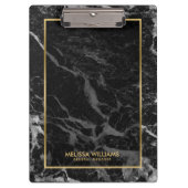 Schwarzer Marmorstein Textur Gold Grenze Klemmbrett (Vorderseite)