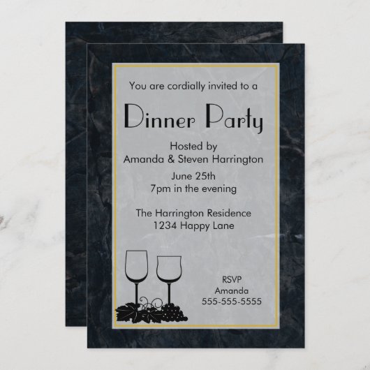 Schwarzer Marmorstein Texture Dinner Party Einladung (Vorne/Hinten)