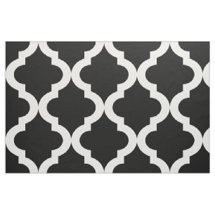 Schwarzer Marokkaner Quatrefoil Druck Stoff