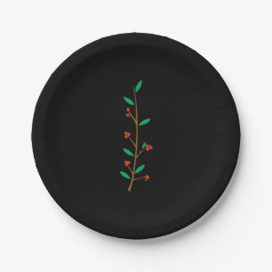 Schwarzer Merry Botanical Beeren Zweig Feiertagsfe Pappteller