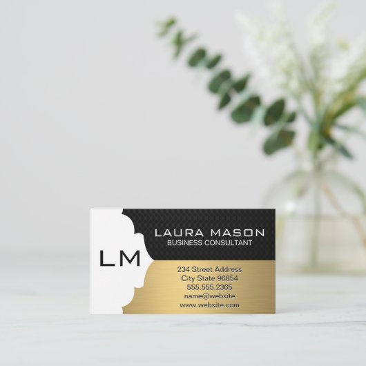 Schwarzer Mesh mit Monogramm aus Corporate Gold Visitenkarte (Stehend Vorderseite)