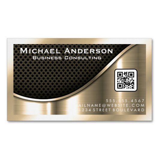 Schwarzer Mesh und metallisches Gold | QR-Code Magnetische Visitenkarte (Vorderseite)