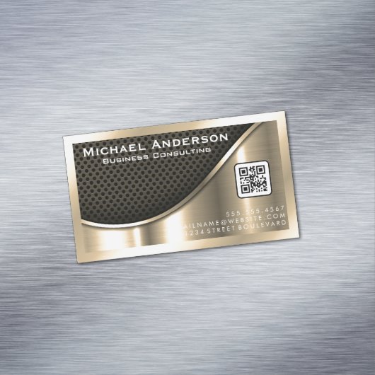 Schwarzer Mesh und metallisches Gold | QR-Code Magnetische Visitenkarte (Beispiel)