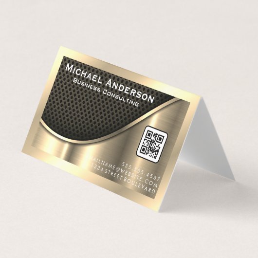 Schwarzer Mesh und metallisches Gold | QR-Code Visitenkarten (Vorderseite)