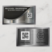 Schwarzer Mesh und metallisches Silber | QR-Code Visitenkarte (Vorne/Hinten)