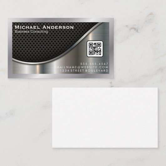Schwarzer Mesh und metallisches Silber | QR-Code Visitenkarte (Vorne/Hinten)