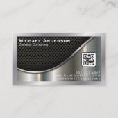 Schwarzer Mesh und metallisches Silber | QR-Code Visitenkarte (Vorderseite)
