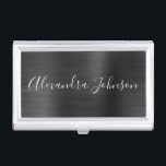 Schwarzer Metallfuß Modernes Geschäft Visitenkarten Dose<br><div class="desc">Black Foil Metallic Stainless Steel Minimalistisch Business Card Holder mit weißer Schriftzeichen für das Monogramm. Die Foil Metal Business Card Inhaber können mit Ihrem Namen individuell gestaltet werden. Bitte kontaktieren Sie den Designer,  um passende Artikel zu erhalten.</div>